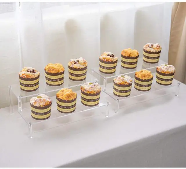 Alt view image 4 of 6 - 2 Pack 2-Tier Clear Acrylic Display Stand Display Shelf for Dessert Jewels Figurines, Clear Cupcake Stand - 2 Pack ( 12" * 6.9" * 4.25" )