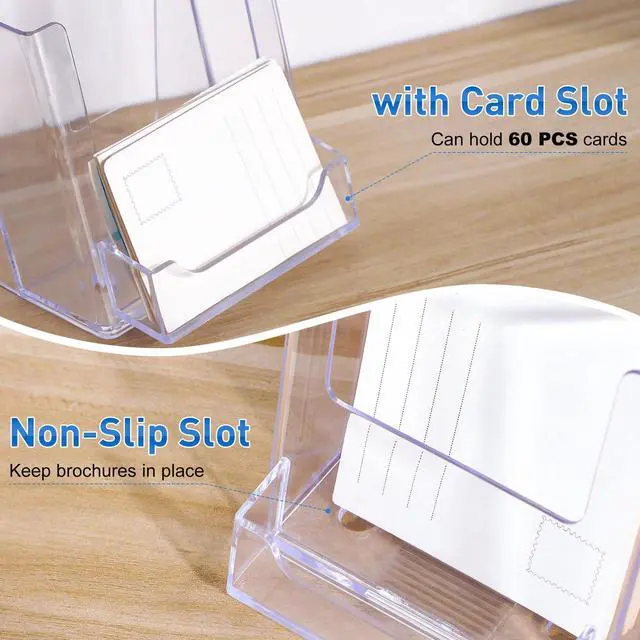 Alt view image 4 of 7 - 4x9 Acrylic Brochure Holder with Business Card Holder, Clear Display Stand, Plastic Table stand Sign Holder, Pamphlet Holder Flyer Holder, Acrylic Display Stand for Office, Home, Store, 2 Pack
