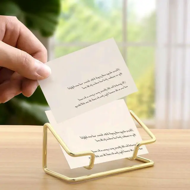 Alt view image 6 of 7 - 2 Pack Gold Metal Business Card Holder for Desk, Card Stand for Office Home | Well-crafted metal wire structure, balanced support prevents tipping, keeps business cards and price tags organized neatly