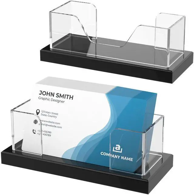 Main image of Acrylic Business Card Holder for Desk 2 Pack, Weighted Non-Slip Base Display Stand with 100-Card Capacity, Modern Professional Office Organizer for Home, Trade Shows, or Travel