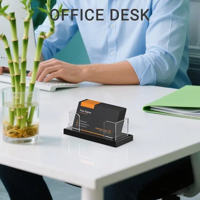 Alt view image 2 of 7 - Acrylic Business Card Holder for Desk 2 Pack, Weighted Non-Slip Base Display Stand with 100-Card Capacity, Modern Professional Office Organizer for Home, Trade Shows, or Travel