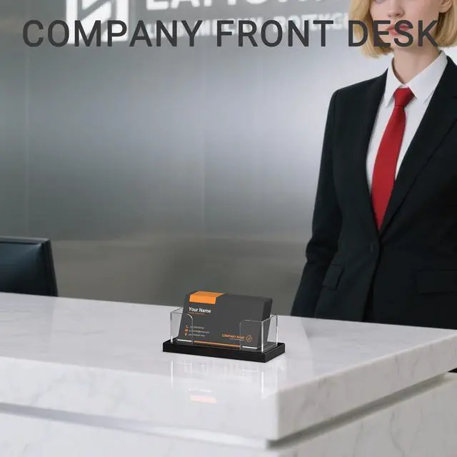 Alt view image 6 of 7 - Acrylic Business Card Holder for Desk 2 Pack, Weighted Non-Slip Base Display Stand with 100-Card Capacity, Modern Professional Office Organizer for Home, Trade Shows, or Travel
