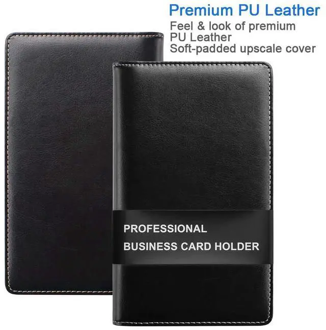 Alt view image 2 of 7 - Leather Professional Business Card Book Holder Organizer, 240 Capacity Credit Card Booklet, PU Name Cards Holder Storage File for Men Women, Blue