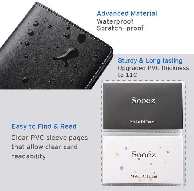 Alt view image 4 of 7 - Leather Professional Business Card Book Holder Organizer, 240 Capacity Credit Card Booklet, PU Name Cards Holder Storage File for Men Women, Blue
