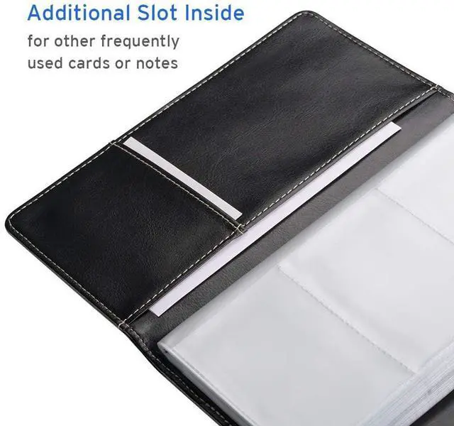 Alt view image 5 of 7 - Leather Professional Business Card Book Holder Organizer, 240 Capacity Credit Card Booklet, PU Name Cards Holder Storage File for Men Women, Blue