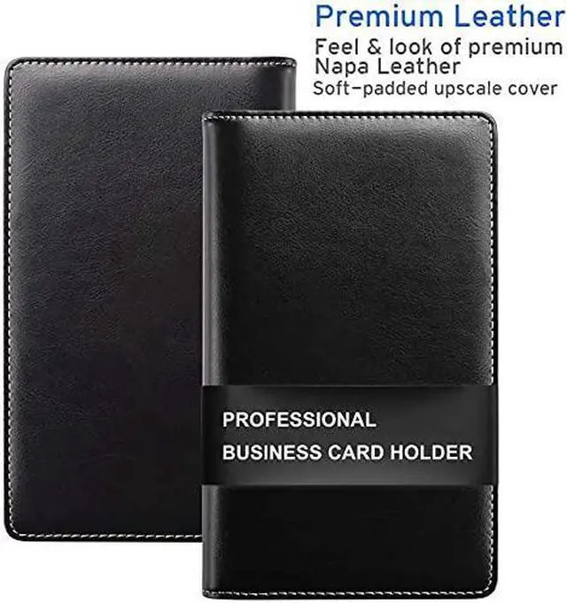 Alt view image 2 of 7 - Leather Professional Business Card Book Holder Organizer, 240 Capacity Credit Card Booklet, PU Name Cards Holder Storage File for Men Women, 7.7 x 4.5 Inch, Black