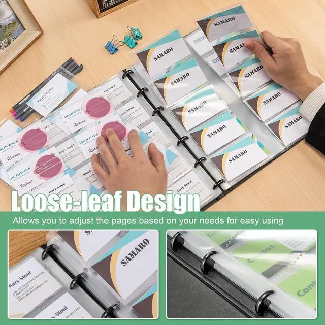 Alt view image 4 of 7 - Business Card Book, Name Card Holder Book with 600 Business Cards Capacity, Credit Card Book File Storage (Black)