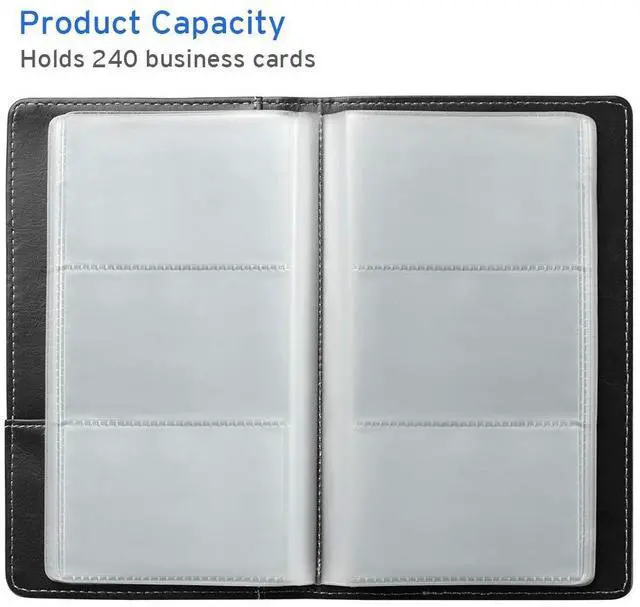 Alt view image 3 of 7 - Leather Professional Business Card Book Holder Organizer, 240 Capacity Credit Card Booklet, PU Name Cards Holder Storage File for Men Women, Blue