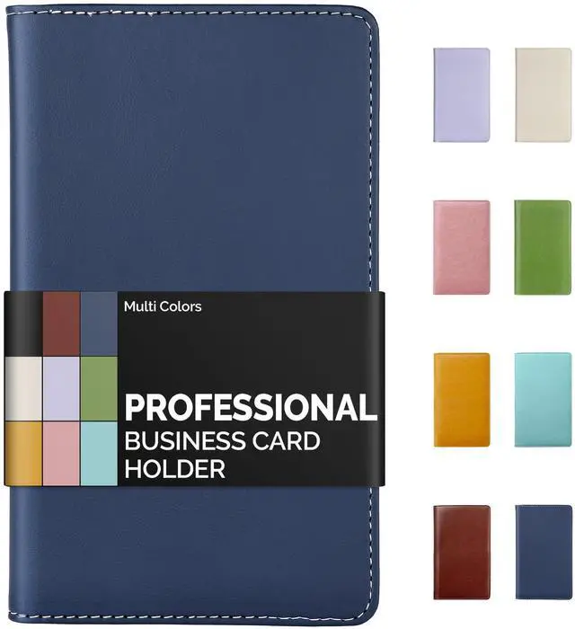 Main image of Leather Professional Business Card Book Holder Organizer, 240 Capacity Credit Card Booklet, PU Name Cards Holder Storage File for Men Women, Blue