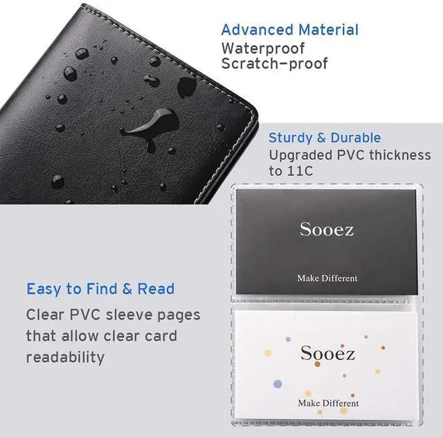 Alt view image 4 of 7 - Leather Professional Business Card Book Holder Organizer, 240 Capacity Credit Card Booklet, PU Name Cards Holder Storage File for Men Women, 7.7 x 4.5 Inch, Black
