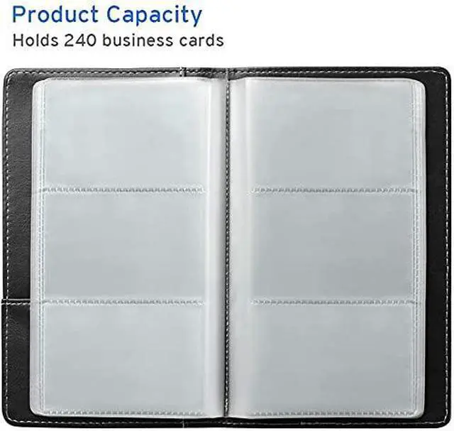 Alt view image 3 of 7 - Leather Professional Business Card Book Holder Organizer, 240 Capacity Credit Card Booklet, PU Name Cards Holder Storage File for Men Women, 7.7 x 4.5 Inch, Black