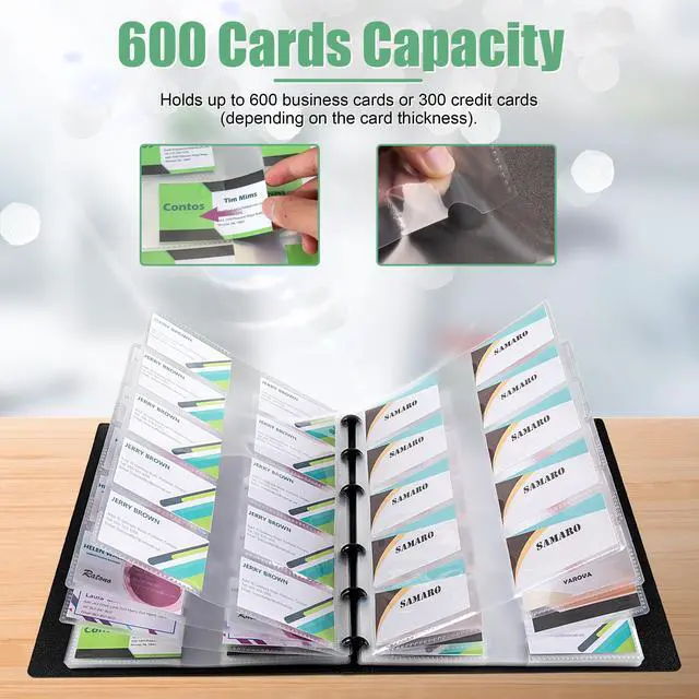 Alt view image 2 of 7 - Business Card Book, Name Card Holder Book with 600 Business Cards Capacity, Credit Card Book File Storage (Black)