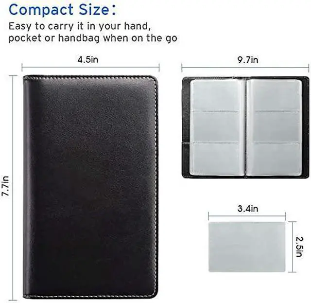 Alt view image 6 of 7 - Leather Professional Business Card Book Holder Organizer, 240 Capacity Credit Card Booklet, PU Name Cards Holder Storage File for Men Women, 7.7 x 4.5 Inch, Black