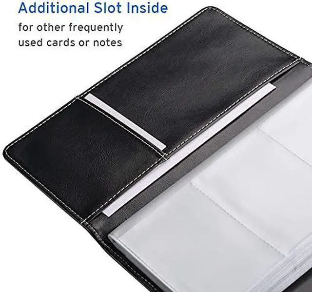 Alt view image 5 of 7 - Leather Professional Business Card Book Holder Organizer, 240 Capacity Credit Card Booklet, PU Name Cards Holder Storage File for Men Women, 7.7 x 4.5 Inch, Black
