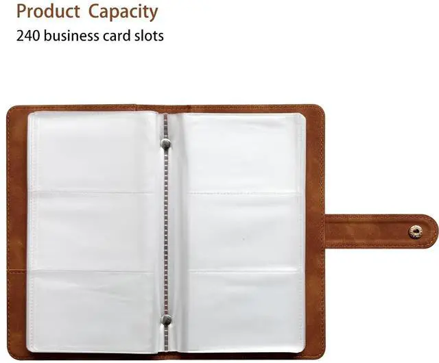 Alt view image 2 of 7 - Leather Professional Business Card Holder Book Organizer, 240 Card Slots Capacity Booklet, Premium PU Name Cards Storage Folder with Soft Cover, Credit Card Binder Holder for Men/Women (Brown)