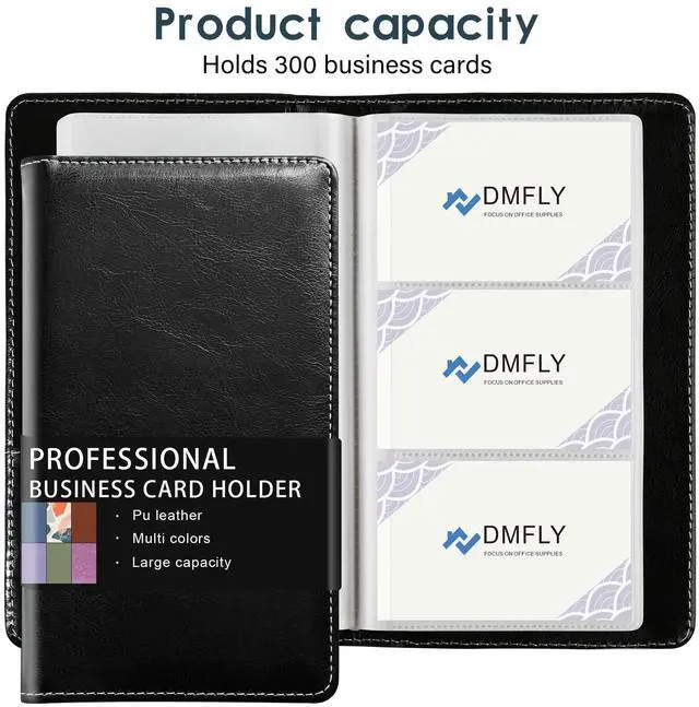 Alt view image 4 of 7 - Leather Professional Business Card Holder Organizer Book - 300 Card Capacity Premium PU Folder with Soft Cover, Name Card Credit Cards Binder for Men/Women, Elegant Black