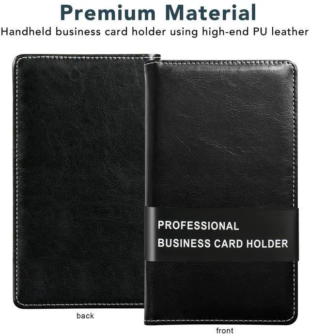 Alt view image 2 of 7 - Leather Professional Business Card Holder Organizer Book - 300 Card Capacity Premium PU Folder with Soft Cover, Name Card Credit Cards Binder for Men/Women, Elegant Black