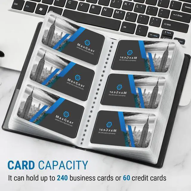 Alt view image 2 of 7 - Business Card Organizer Book, Holds 240 Cards, Portable PU Leather Business Card Holder with Clear Sleeves, Professional Card Binder for Office, Meetings, Networking, Black
