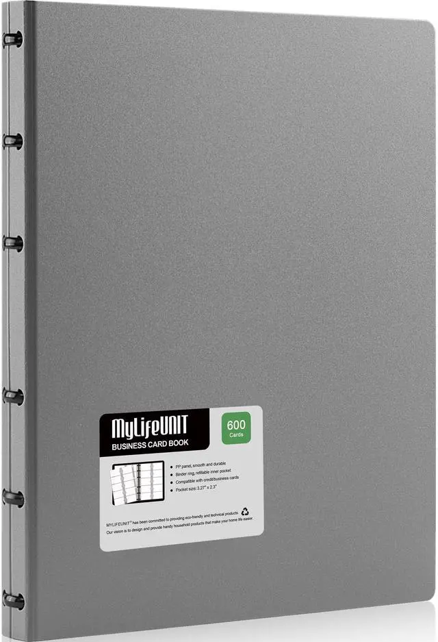 Main image of Business Card Book, Name Card Holder Book with 600 Business Cards Capacity, Credit Card Book File Storage (Grey)