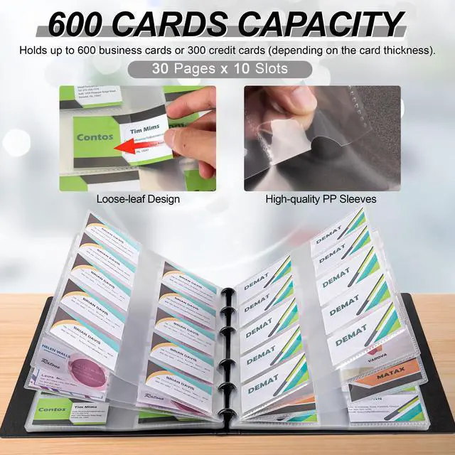 Alt view image 2 of 7 - Business Card Book, Name Card Holder Book with 600 Business Cards Capacity, Credit Card Book File Storage (Grey)