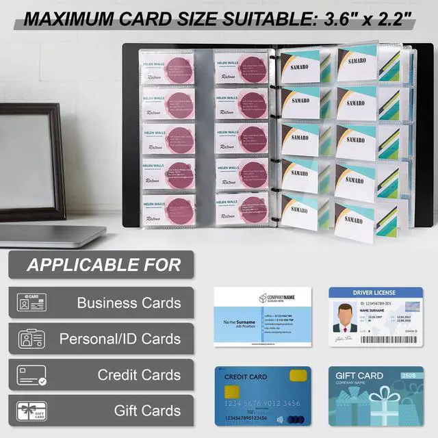 Alt view image 7 of 7 - Business Card Book, Name Card Holder Book with 600 Business Cards Capacity, Credit Card Book File Storage (Grey)