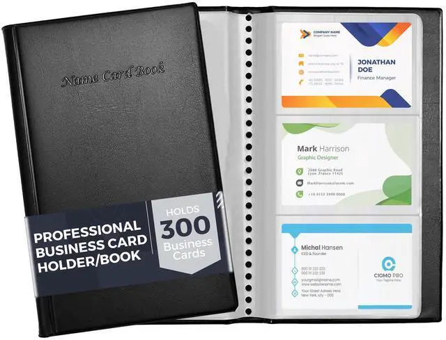 Main image of Professional Business Card Holder/Book with Black Cover, Holds 300 Business Cards