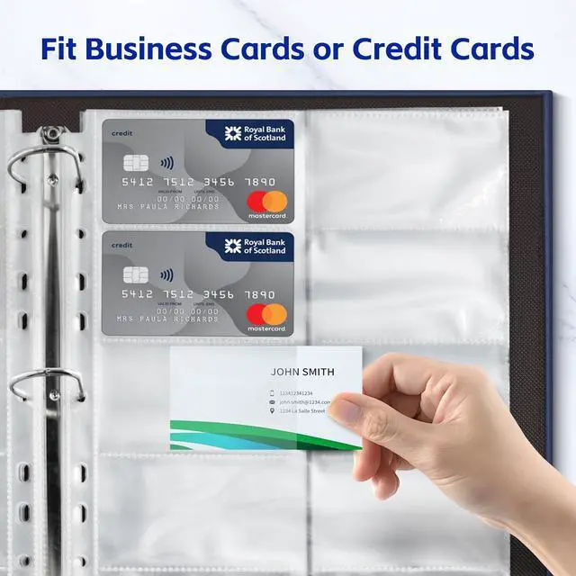 Alt view image 3 of 7 - 30 Pack 600 Pockets Business Card Sleeves Binder Sheets, Ultra-Clear Business Card Pages for 2/3/4 Ring Binder, Double Sided 10 Pocket Credit Card Pages