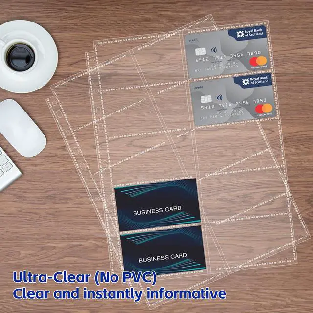 Alt view image 5 of 7 - 30 Pack 600 Pockets Business Card Sleeves Binder Sheets, Ultra-Clear Business Card Pages for 2/3/4 Ring Binder, Double Sided 10 Pocket Credit Card Pages