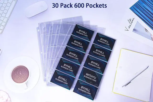 Alt view image 6 of 7 - 30 Pack 600 Pockets Business Card Sleeves Binder Sheets, Ultra-Clear Business Card Pages for 2/3/4 Ring Binder, Double Sided 10 Pocket Credit Card Pages