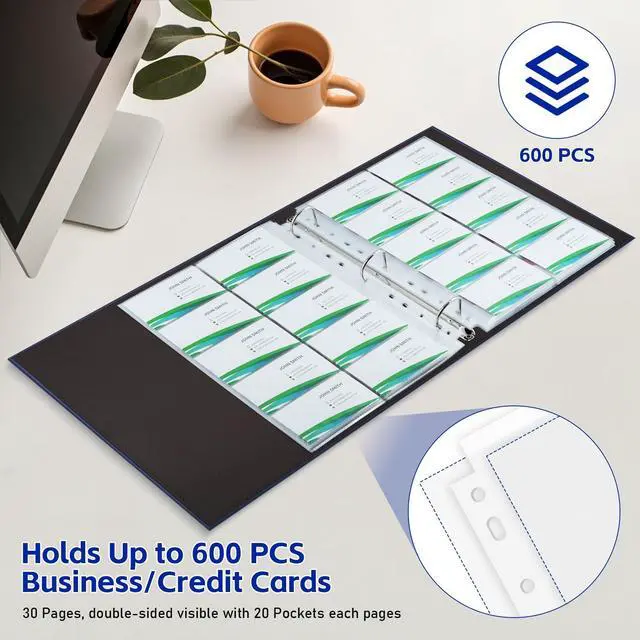 Alt view image 7 of 7 - 30 Pack 600 Pockets Business Card Sleeves Binder Sheets, Ultra-Clear Business Card Pages for 2/3/4 Ring Binder, Double Sided 10 Pocket Credit Card Pages