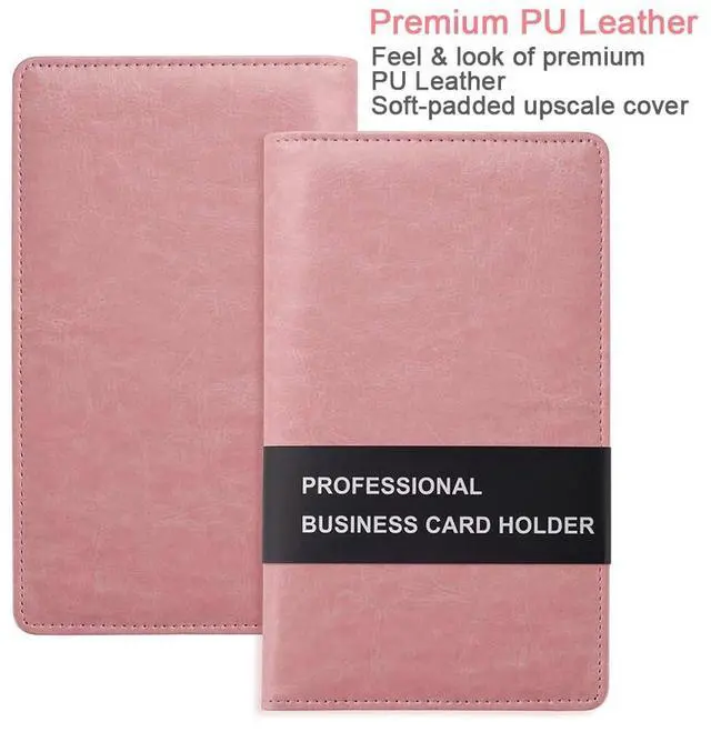 Alt view image 2 of 7 - Leather Professional Business Card Holder Organizer, 240 Card Capacity PU Name Credit Cards Booklet (Pink)