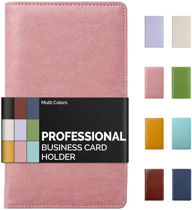 Main image of Leather Professional Business Card Holder Organizer, 240 Card Capacity PU Name Credit Cards Booklet (Pink)