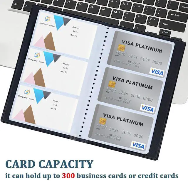 Alt view image 4 of 7 - 300 Capacity Business Card Holder Book, PU Leather Card Organizer Binder, Name Card Book for Business Cards, Credit Cards, ID Cards, Office and Networking Use, Black