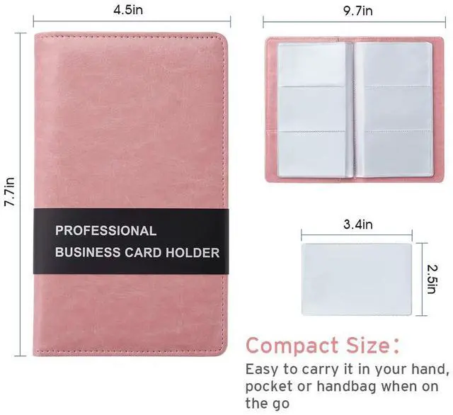 Alt view image 6 of 7 - Leather Professional Business Card Holder Organizer, 240 Card Capacity PU Name Credit Cards Booklet (Pink)