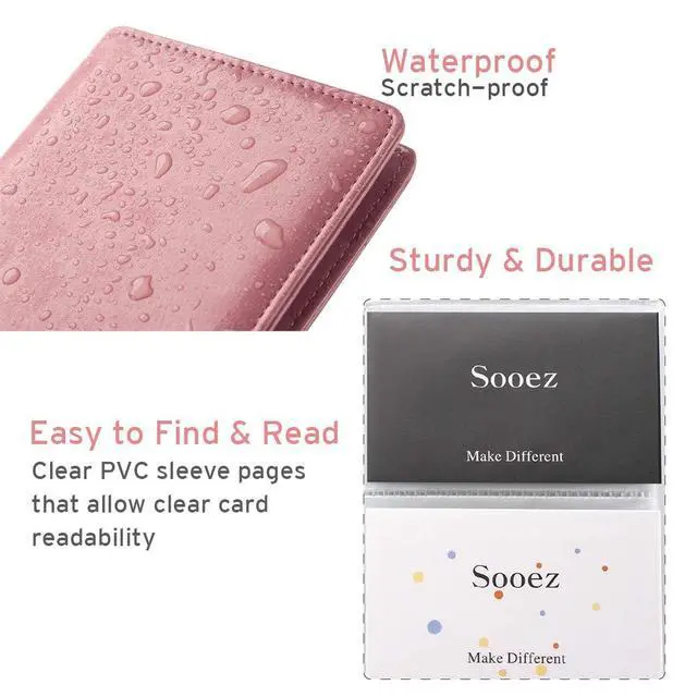 Alt view image 4 of 7 - Leather Professional Business Card Holder Organizer, 240 Card Capacity PU Name Credit Cards Booklet (Pink)