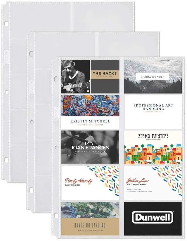 Main image of Business Card Holder Sleeves (10 Pack for 200 Cards), Heavyweight Plastic Sheet Protect, Each Sleeve Holds 20 2x3.5 Namecards, 3-Hole Punched, Fits 3-Ring Binders