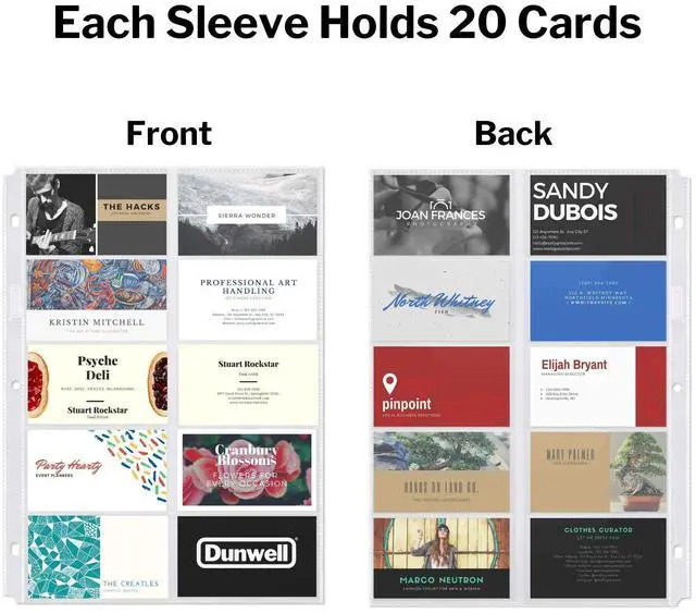Alt view image 4 of 7 - Business Card Holder Sleeves (10 Pack for 200 Cards), Heavyweight Plastic Sheet Protect, Each Sleeve Holds 20 2x3.5 Namecards, 3-Hole Punched, Fits 3-Ring Binders