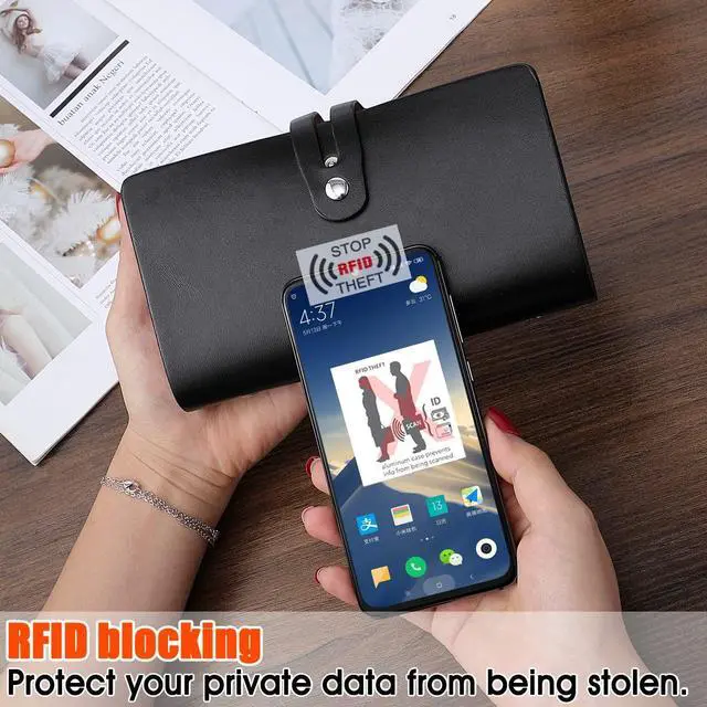 Alt view image 4 of 7 - RFID Credit Card Holder Organizer, Leather Business Card Organizer with 96 Card Slots, Business Card Book to Keep Cards Neatly Organized and Prevent Jumbling, Loss, or Damage (Black)