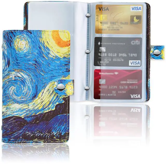 Main image of Business Card Holder Book, Business Card Book Case PU Leather Organization Binder Name ID Card Holder for Men & Women, Up to 96 Cards Capacity(1-Starry Sky)