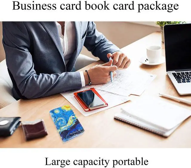 Alt view image 7 of 7 - Business Card Holder Book, Business Card Book Case PU Leather Organization Binder Name ID Card Holder for Men & Women, Up to 96 Cards Capacity(1-Starry Sky)