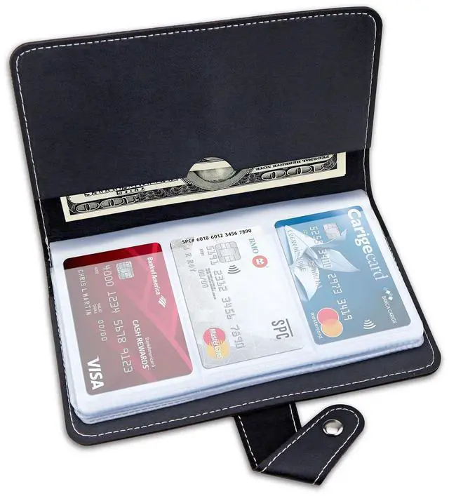 Main image of Credit Card Holder, Leather Business Card Organizer with 96 Card Slots, Professional Card Book Case for Cards and Important Documents to Prevent Loss or Damage (Black)