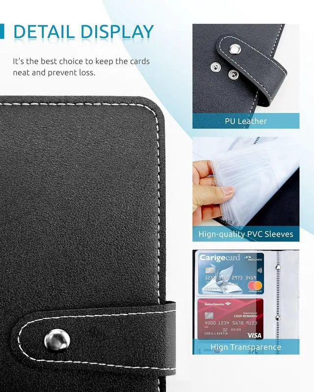 Alt view image 4 of 7 - Credit Card Holder, Leather Business Card Organizer with 96 Card Slots, Professional Card Book Case for Cards and Important Documents to Prevent Loss or Damage (Black)