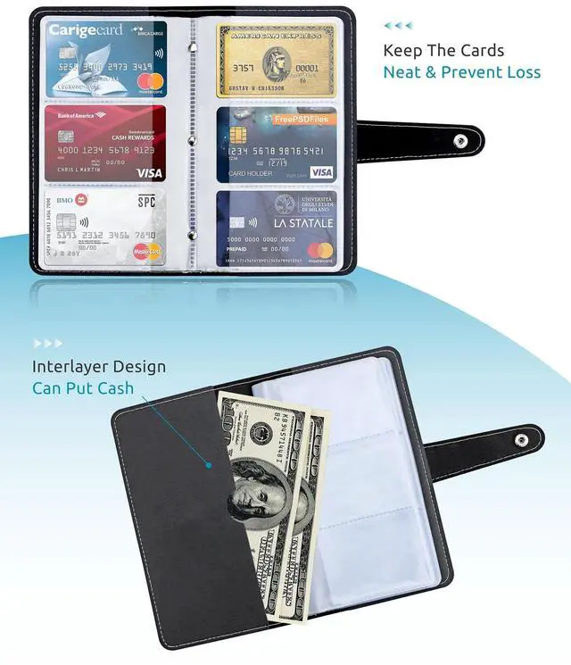 Alt view image 5 of 7 - Credit Card Holder, Leather Business Card Organizer with 96 Card Slots, Professional Card Book Case for Cards and Important Documents to Prevent Loss or Damage (Black)