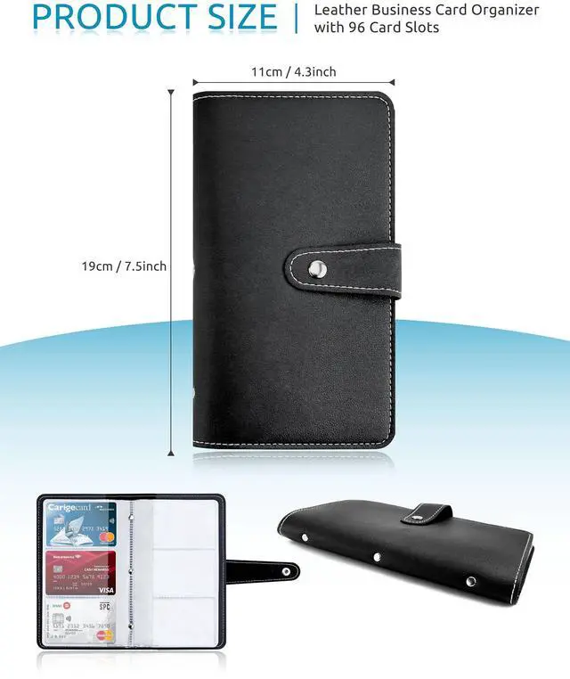 Alt view image 3 of 7 - Credit Card Holder, Leather Business Card Organizer with 96 Card Slots, Professional Card Book Case for Cards and Important Documents to Prevent Loss or Damage (Black)