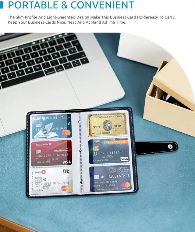 Alt view image 6 of 7 - Credit Card Holder, Leather Business Card Organizer with 96 Card Slots, Professional Card Book Case for Cards and Important Documents to Prevent Loss or Damage (Black)