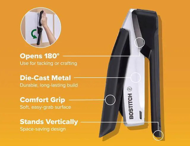 Alt view image 6 of 7 - Office InPower Desktop Eco-Friendly Stapler, One-Finger Technology, Jam-Free, Includes 210 Staples, Black (1100)