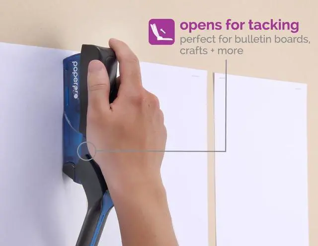 Alt view image 3 of 5 - Compact Classic Desktop Stapler, 15 Sheet Capacity, No Effort, One Finger, 80% Easier Stapling, Blue