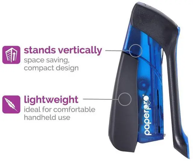 Alt view image 4 of 5 - Compact Classic Desktop Stapler, 15 Sheet Capacity, No Effort, One Finger, 80% Easier Stapling, Blue