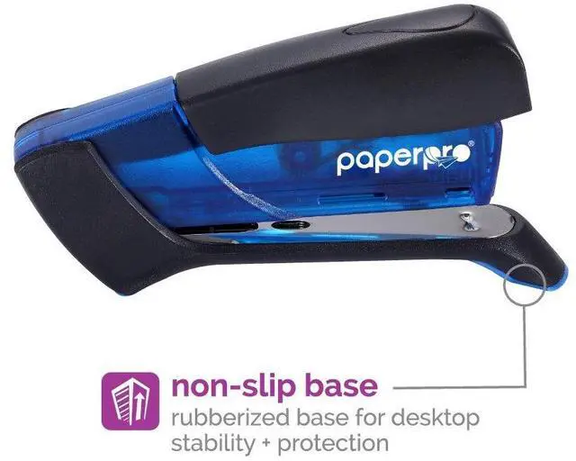 Alt view image 5 of 5 - Compact Classic Desktop Stapler, 15 Sheet Capacity, No Effort, One Finger, 80% Easier Stapling, Blue