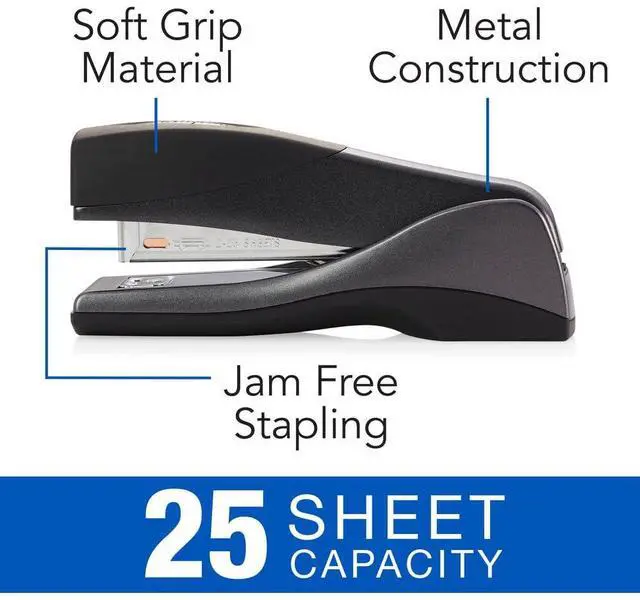 Alt view image 4 of 7 - Stapler, Jam Free, Optima Grip Compact Size, Ergonomic Cushion, Metal, 25 Sheet Capacity, Black (87815)
